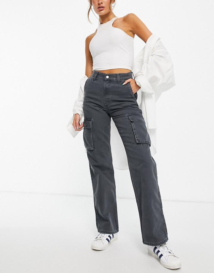 Dr Denim Echo Utility Wide Leg Pants In Washed Black