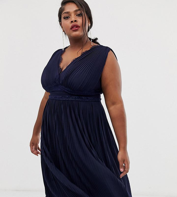Asos Design Curve Premium Lace Insert Pleated Midi Dress