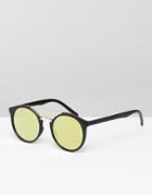 Asos Flat Lens Round Sunglasses With Metal Nose Bridge And High Bar - Black
