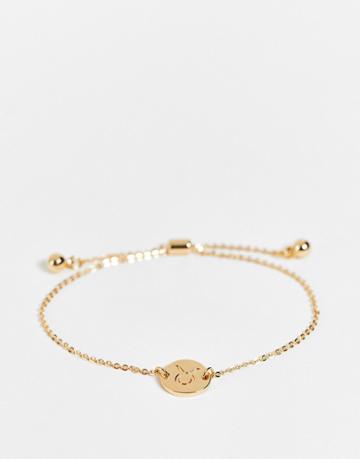 Asos Design Bracelet With Taurus Zodiac Charm In Gold Tone