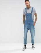 Asos Denim Overalls In Vintage Mid Wash Blue With Work Wear Styling - Blue