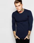 Asos Extreme Muscle 3/4 Sleeve T-shirt With Crew Neck In Blue - Navy