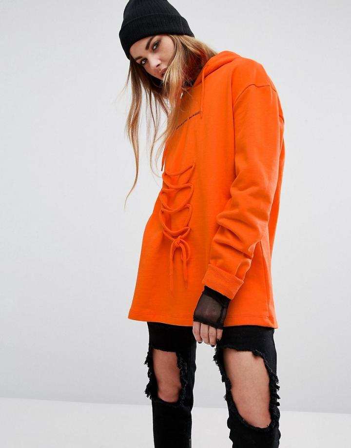Criminal Damage Oversized Hoodie With Lace Up - Orange
