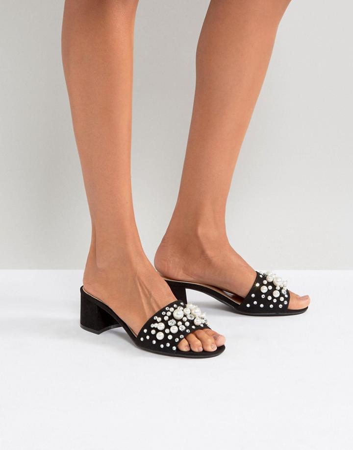 Qupid Pearl Trim Mule Sandal - Black