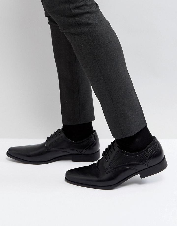 Asos Lace Up Shoe In Black Faux Leather With Embossed Detail - Black