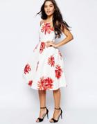 Asos Full Midi Dress In Bright Floral Print - Multi