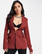 Club L London Lace Up Detail Blazer In Brown - Part Of A Set