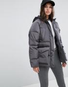 Asos Puffer Jacket With Pocket Detail - Gray