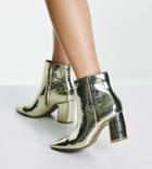 Simply Be Wide Fit Leilani Pointed High Ankle Boots In Gold
