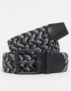 Asos Design Slim Woven Belt In Black And Gray Mix With Black Roller Buckle