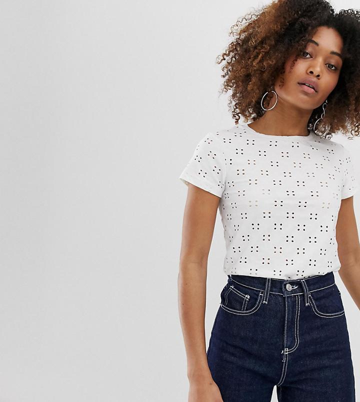 Stradivarius Broderie T Shirt In White - White