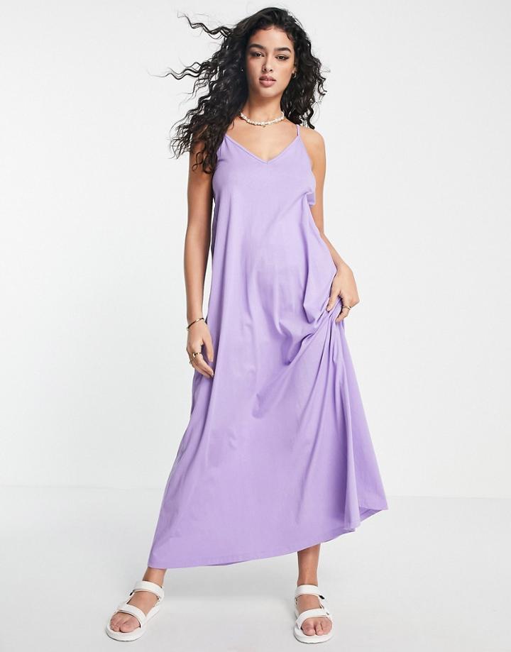Asos Design V Neck Maxi Dress With Open Back In Lilac-purple