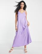 Asos Design V Neck Maxi Dress With Open Back In Lilac-purple