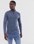 Asos Design Long Sleeve Polo In Jersey In Blue Marl