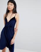 Stradivarius Velvet Side Gather Dress - Black
