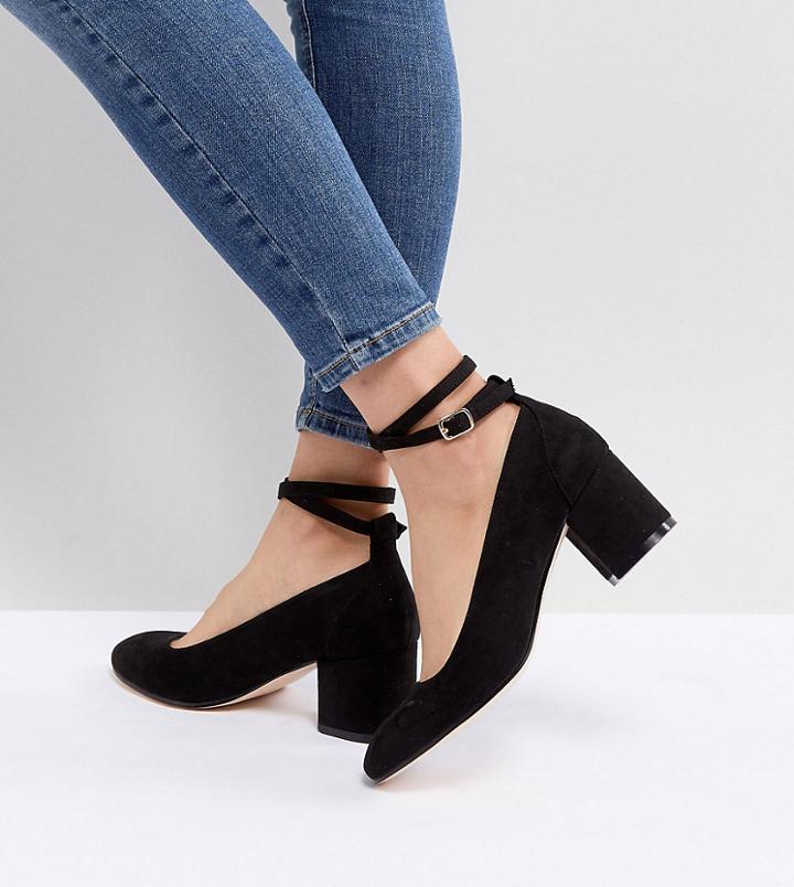London Rebel Wide Fit Mid Block Heeled Shoes - Black