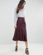 Asos Leather Look Midi Skirt With Belt - Red