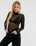 Jdy Dotty Mesh High Neck Long Sleeved Top - Black