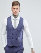 Asos Wedding Slim Suit Vest In Deep Blue 100% Merino Wool - Blue