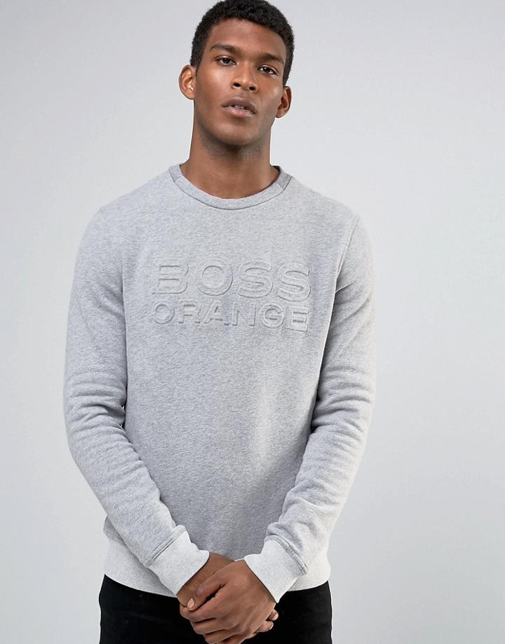 Boss Orange Woorth Crew Sweatshirt Emboss Logo - Gray