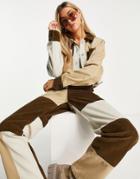 Topshop Jacket With Cord Patchwork In Khaki & Ecru - Part Of A Set-multi