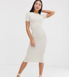 Asos Design Tall Knitted T-shirt Midi Dress In Natural Look Yarn - Stone