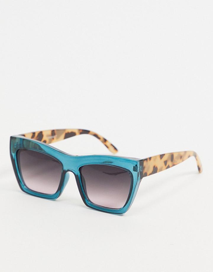 Asos Design Recycled Frame Chunky Cat Eye Sunglasses In Crystal Blue-blues