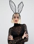 Missguided Halloween Lace Bunny Ears Headband - Black