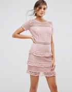 Liquorish Layered Lace Dress - Pink