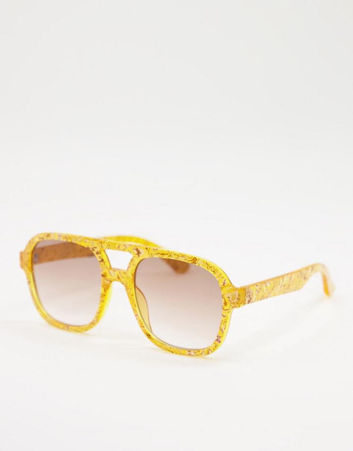 Asos Design Recycled Frame Aviator Sunglasses In Brown Acetate Transfer