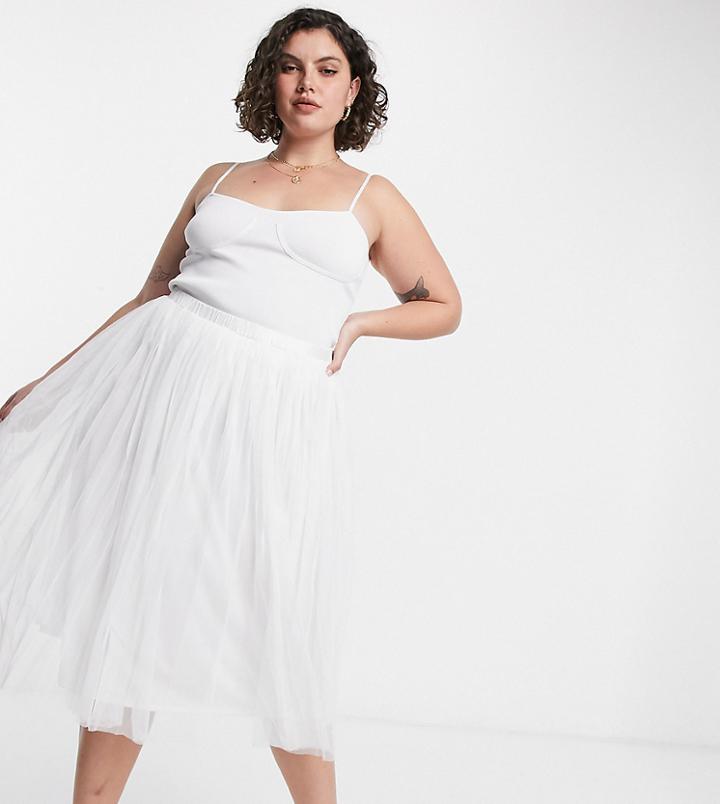 Lace & Beads Plus Tulle Midi Skirt In White