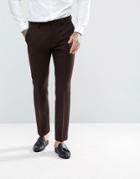 Asos Slim Suit Pants In 100% Wool Harris Tweed Herringbone In Brown - Brown