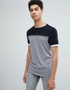 Asos Design T-shirt In Gray Interest Fabric With Contrast Panel And Piping - Gray