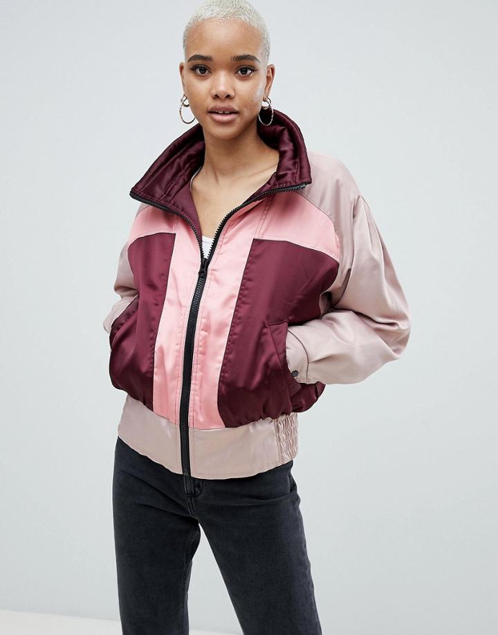 Asos Design Color Block Padded Bomber Jacket - Multi