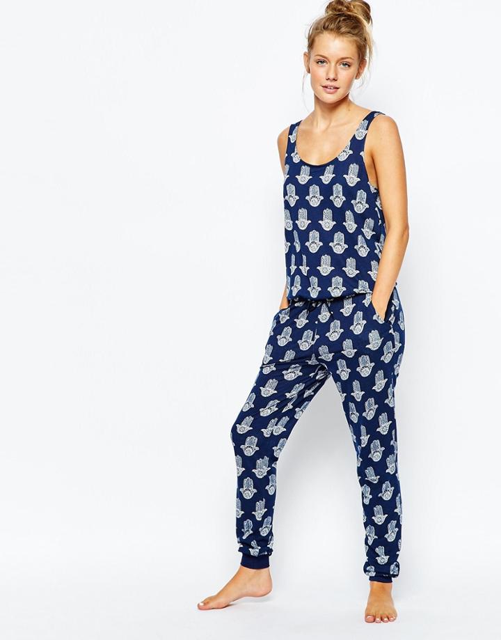 Chelsea Peers Hand Print Jumpsuit - Blue