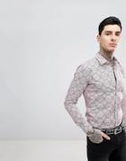 Devil's Advocate Long Sleeve Slim Fit Tile Print Shirt - Red