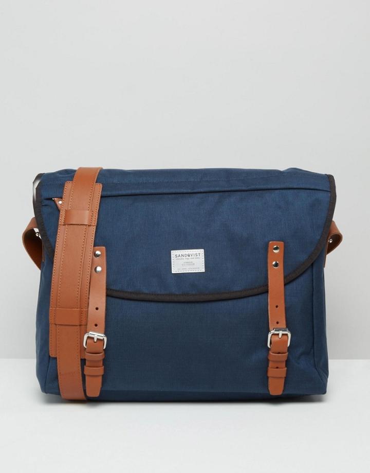 Sandqvist Erik Cordura Messenger Bag In Blue - Blue