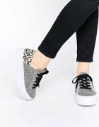 Asos Dion Flatform Lace Up Sneakers - Leopard Mix