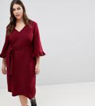 Asos Curve Kimono Frill Sleeve Midi Dress - Red