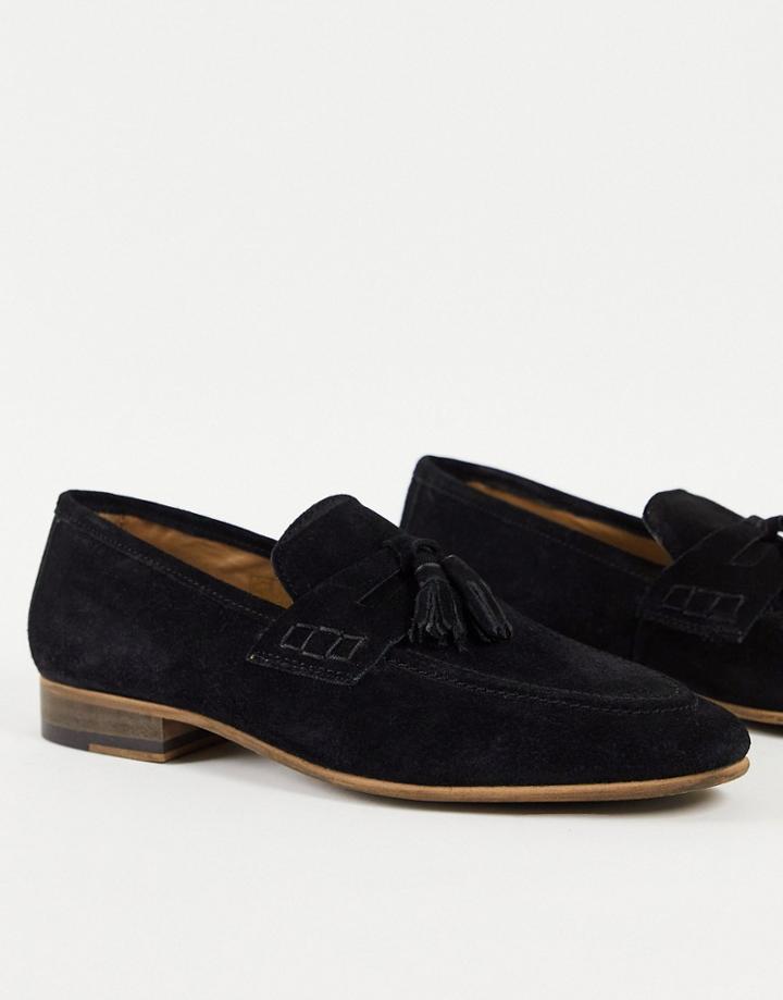 Topman Black Real Suede Tassel Loafers