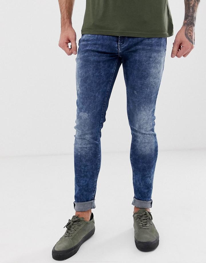 Blend Lunar Super Skinny Fit Distressed Jeans In Mid Blue Wash - Blue