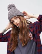 Asos Short Turn Up Pom Beanie With Rib Turn Up - Red