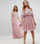 Maya Petite Sheer Detail Sequin Cape Overlay Detail Midi Dress - Pink