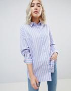 Asos Oversized Shirt In Blue And Pink Stripe - Multi
