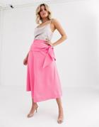 Vestire Heat Satin Ruffle Midi Skirt-pink