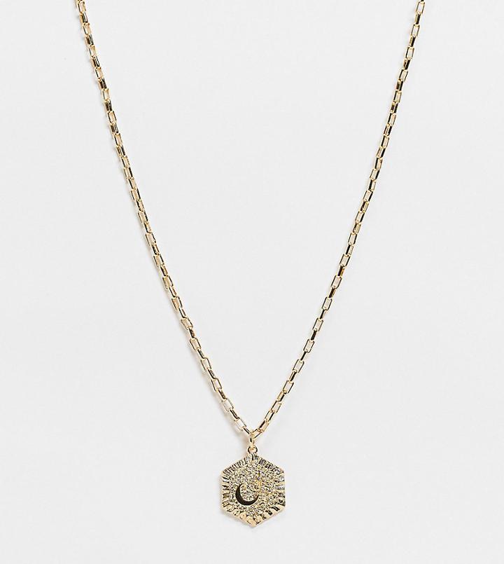 Reclaimed Vintage Inspired Moon And Starts Pendant Necklace In Gold-multi