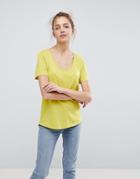 Asos T-shirt With Scoop Neck And Curved Hem-yellow