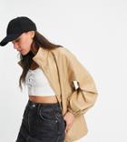 Asos Design Tall Faux Leather Bomber Jacket In Camel-grey