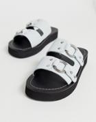 Asos Design Ficton Premium Leather Hardware Flat Sandals In White