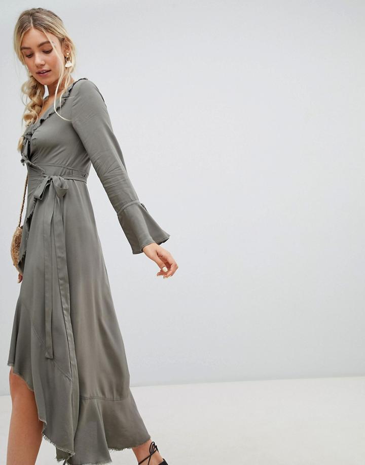 Lunik Ruffle Wrap Maxi Dress - Green